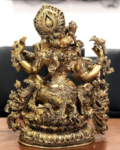 Exquisite Superfine Brass Saraswati Idol - 16" Divine Sculpture