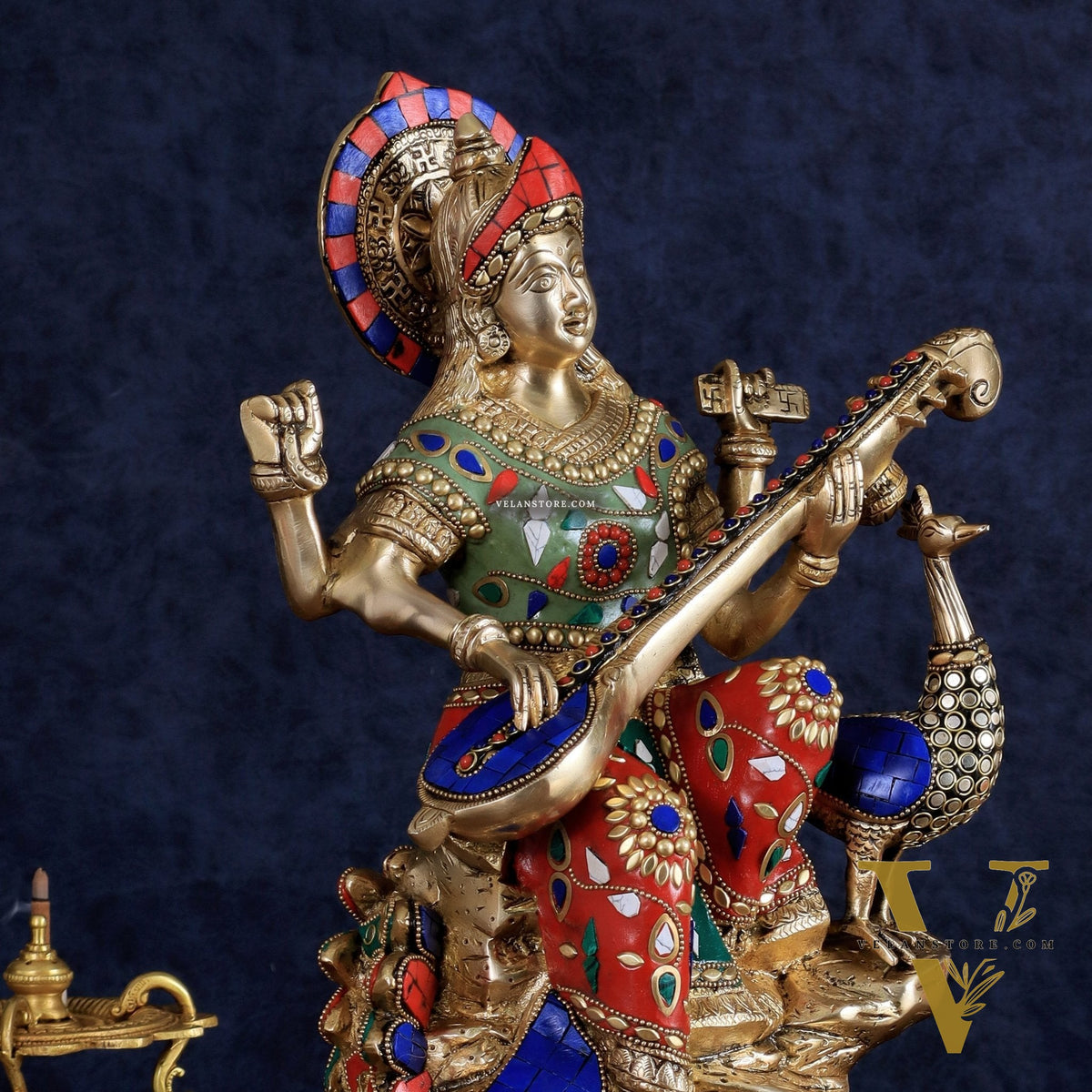 Brass Saraswati Sitting on Swan Idol - 15 Inch