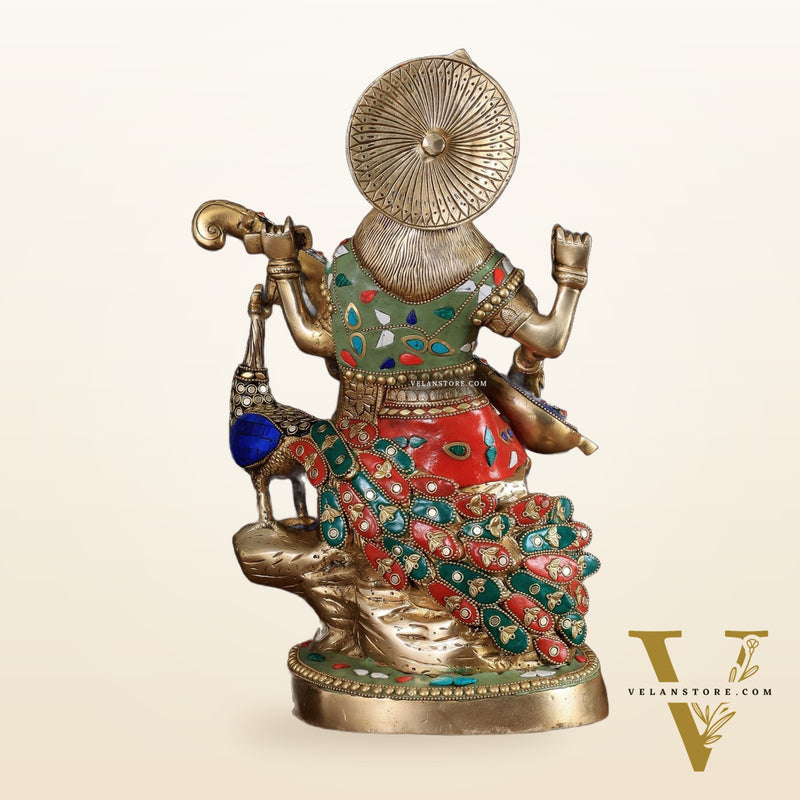 Brass Saraswati Sitting on Swan Idol - 15 Inch