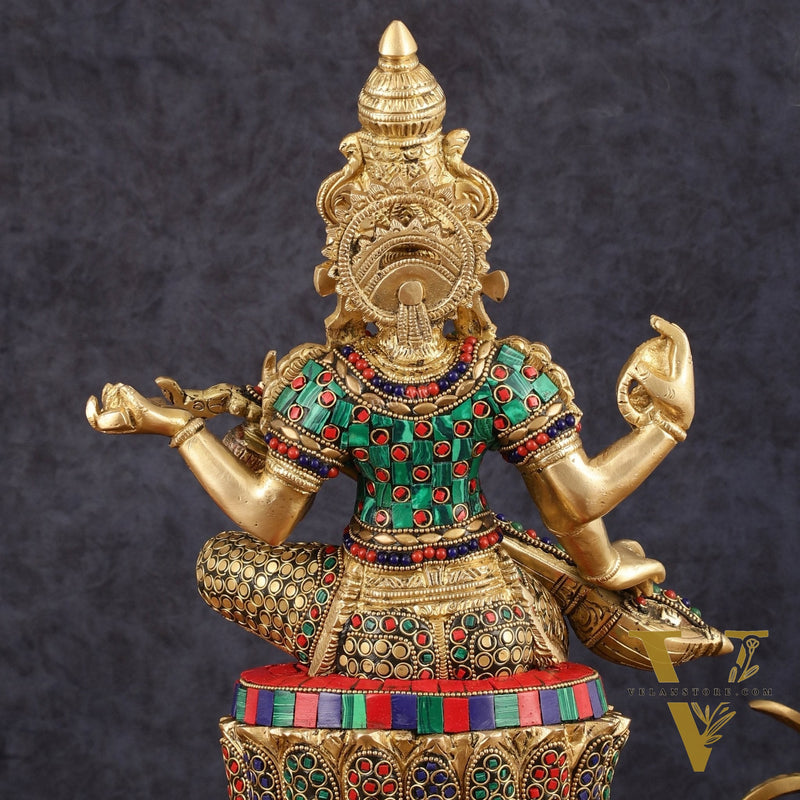Brass Saraswati Statue | 14.5" Height | meenakari