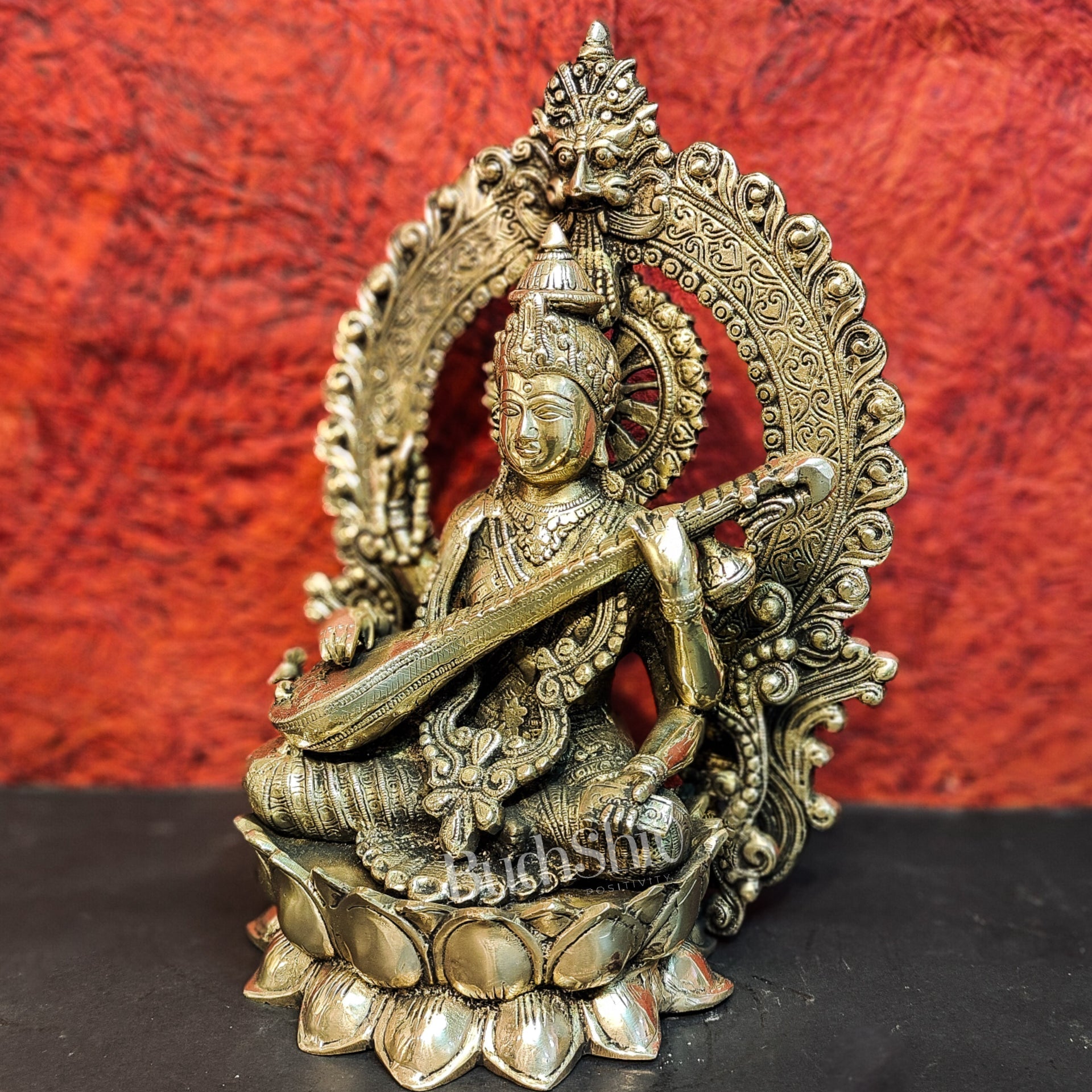Brass Saraswati Statue 15"