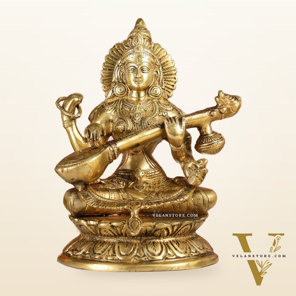 Brass Saraswati Statue 9" antique finish