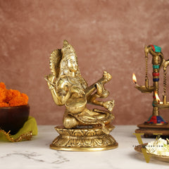 Brass Saraswati Statue 9" antique finish