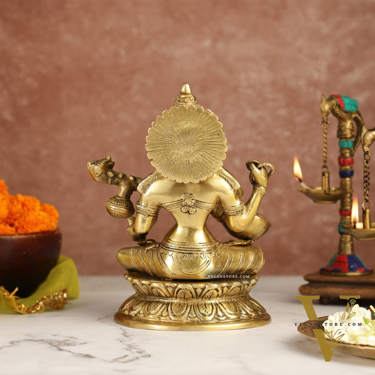 Brass Saraswati Statue 9" antique finish
