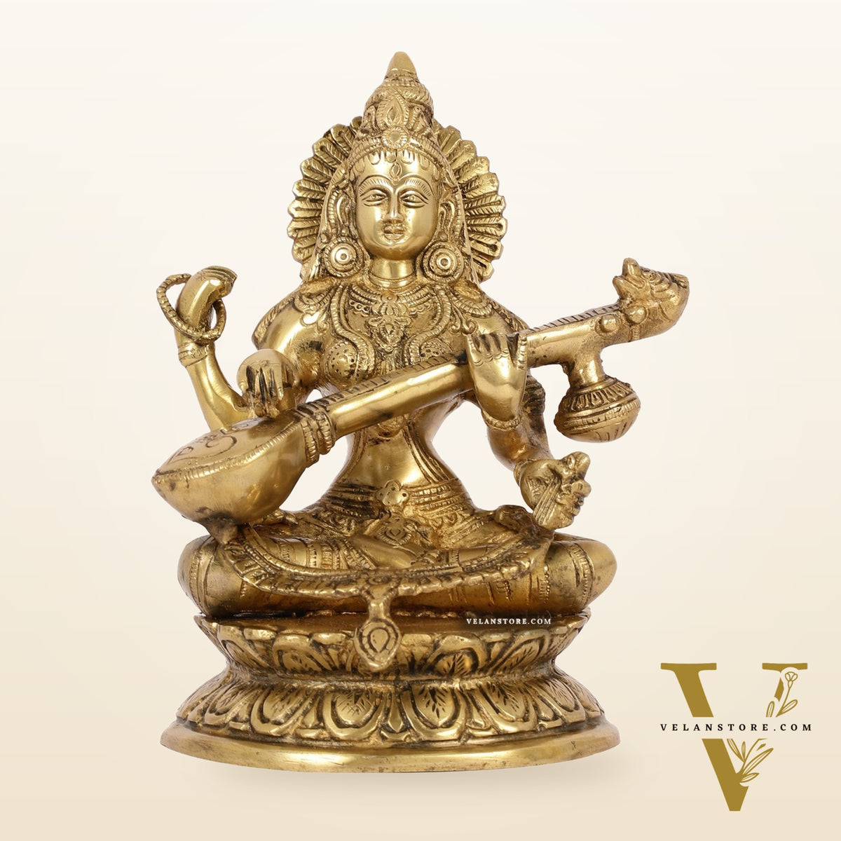 Brass Saraswati Statue 9" antique finish
