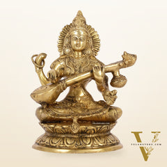 Brass Saraswati Statue 9" antique finish