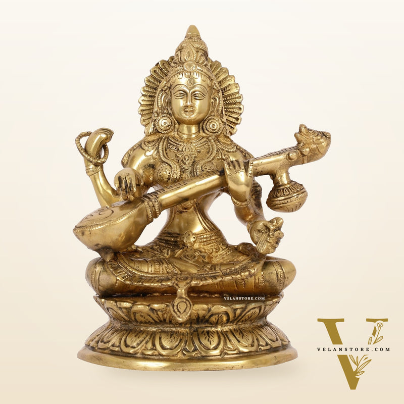 Brass Saraswati Statue 9" antique finish