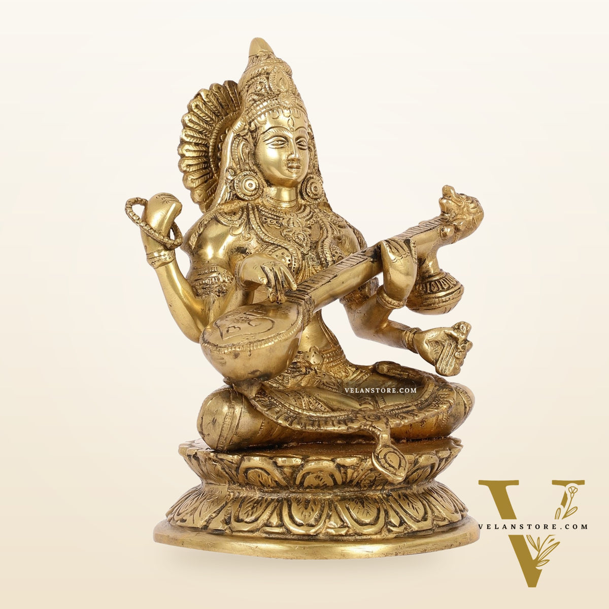 Brass Saraswati Statue 9" antique finish