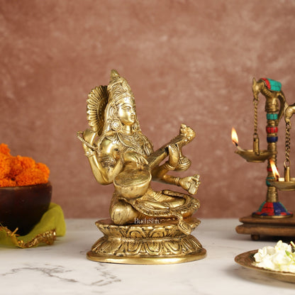 Brass Saraswati Statue 9" antique finish