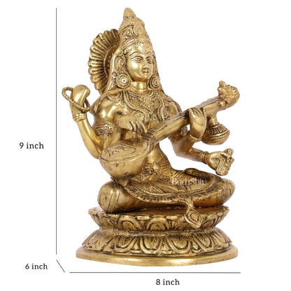 Brass Saraswati Statue 9" antique finish