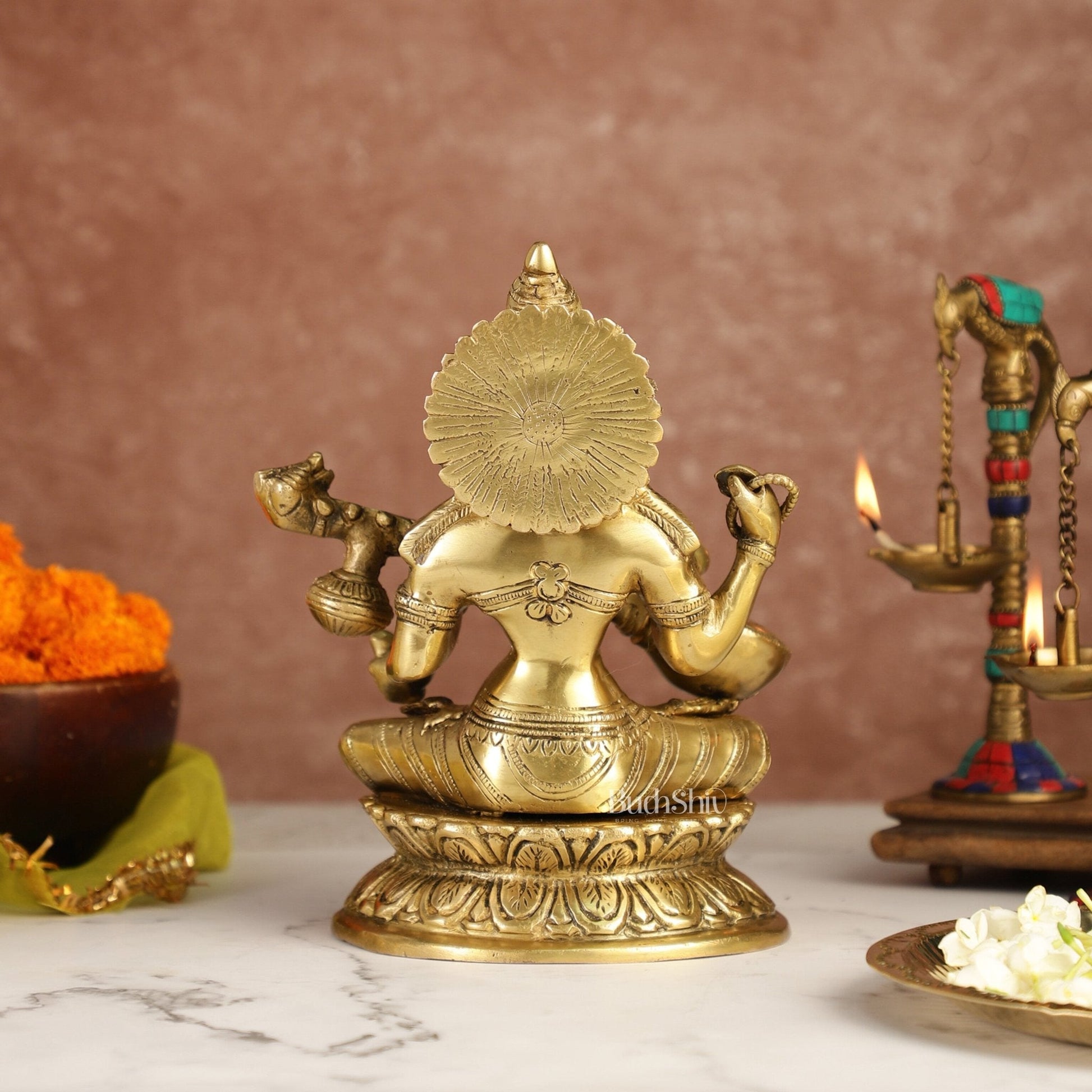 Brass Saraswati Statue 9" antique finish