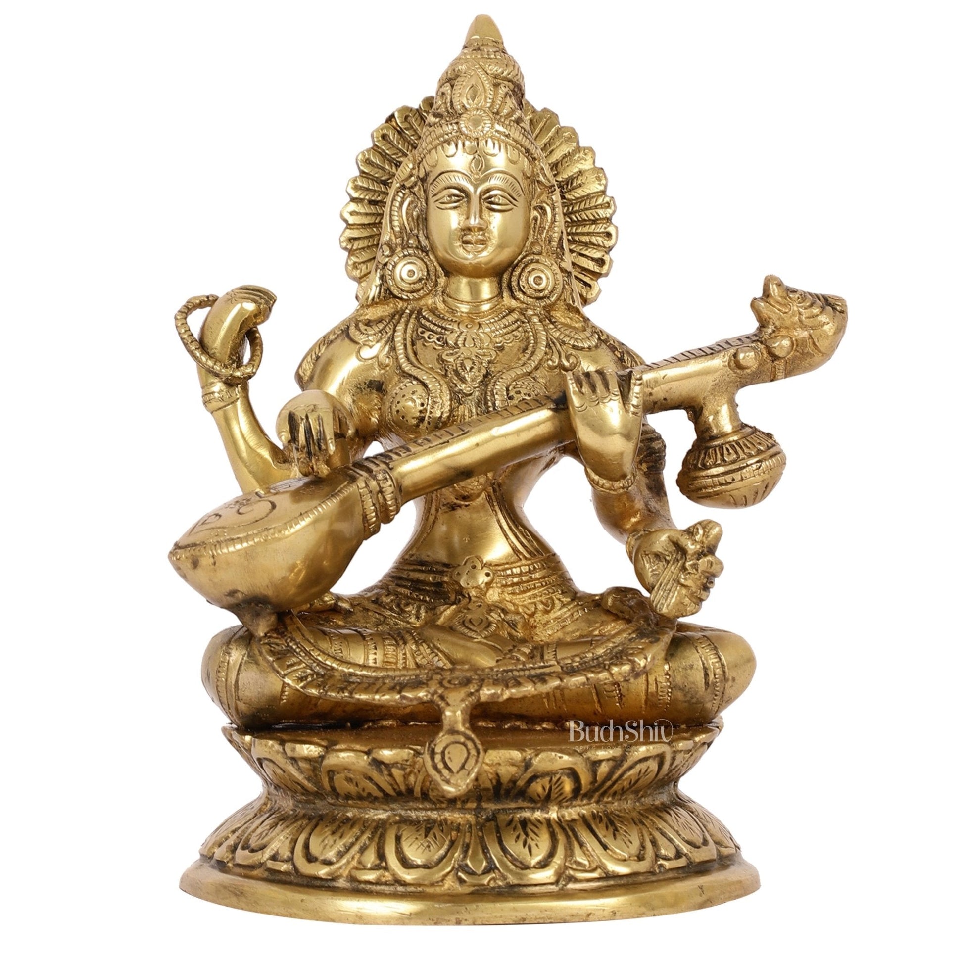 Brass Saraswati Statue 9" antique finish