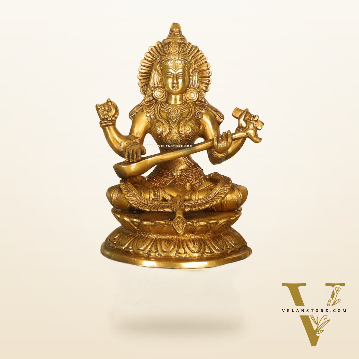 Brass Saraswati Statue 9"