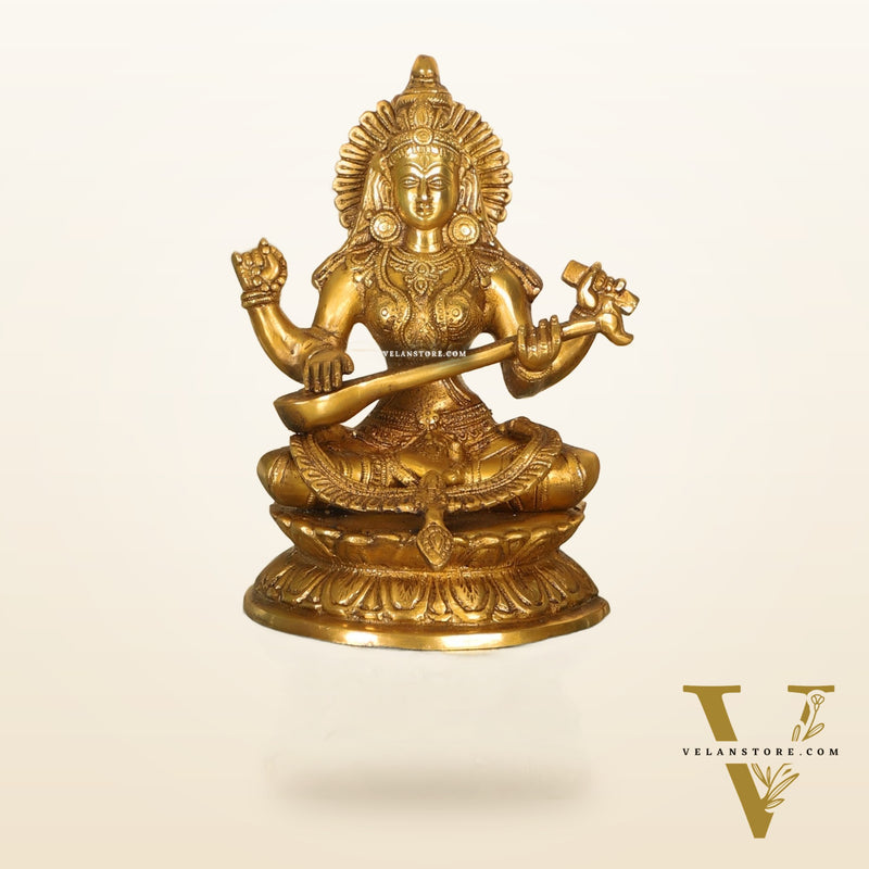 Brass Saraswati Statue 9"