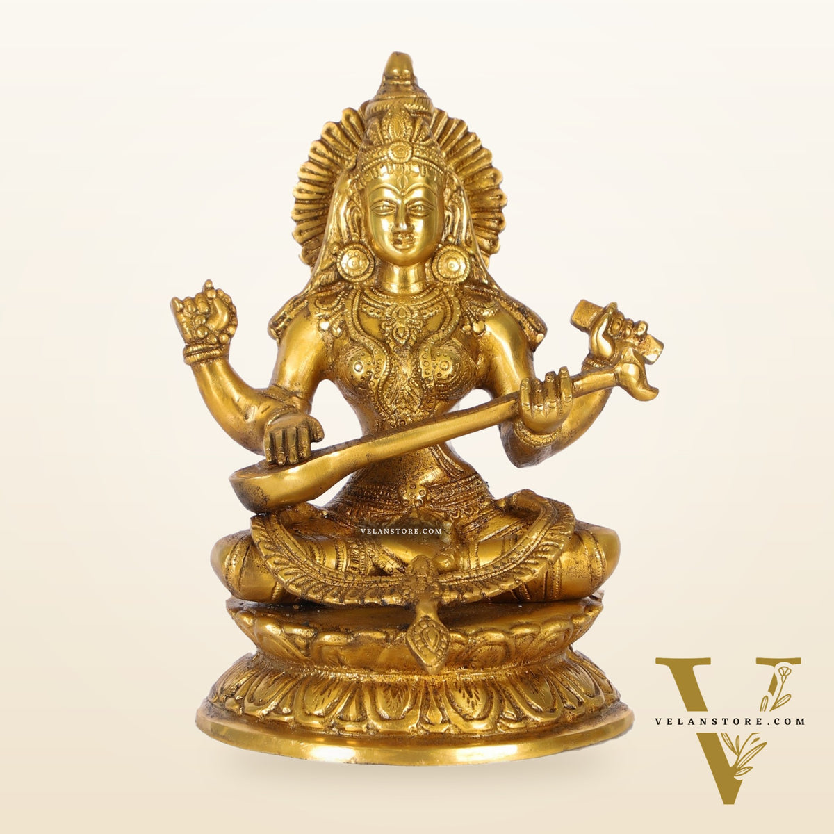 Brass Saraswati Statue 9"