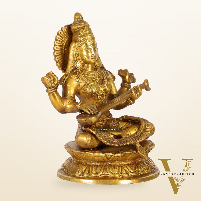 Brass Saraswati Statue 9"