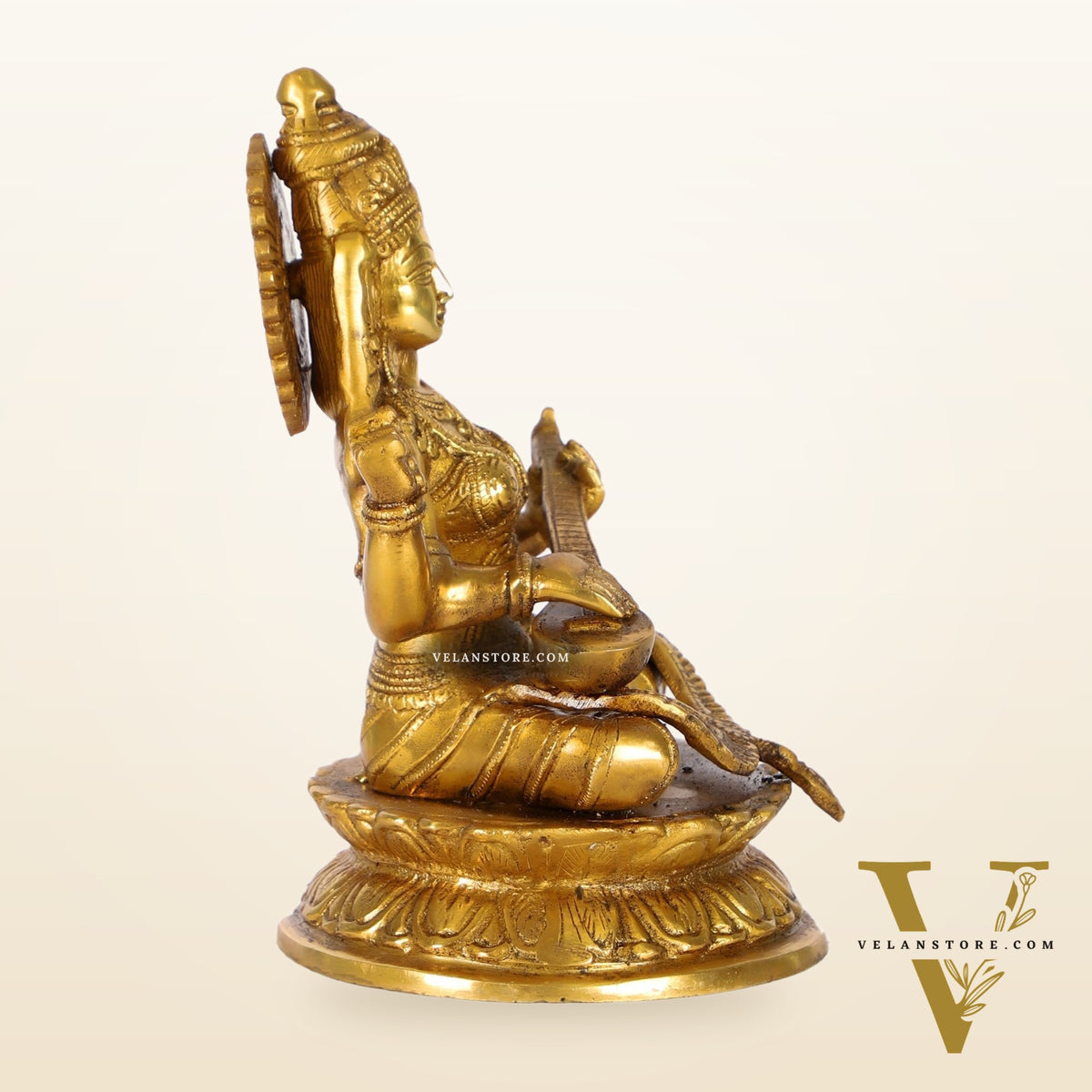 Brass Saraswati Statue 9"