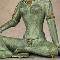 Brass Seated Nepalese Green Tara Idol – 10.5 Inch, - Antique Patina Hues |