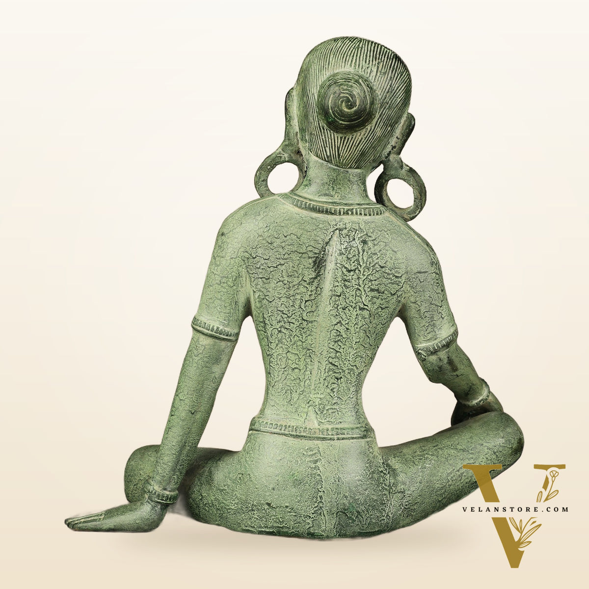 Brass Seated Nepalese Green Tara Idol – 10.5 Inch, - Antique Patina Hues |