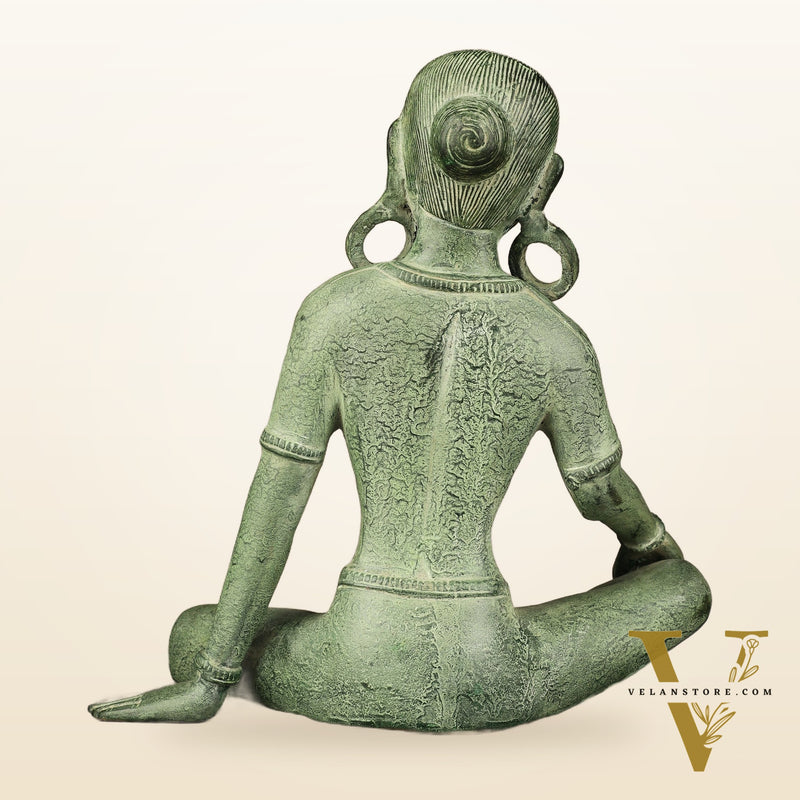 Brass Seated Nepalese Green Tara Idol – 10.5 Inch, - Antique Patina Hues |