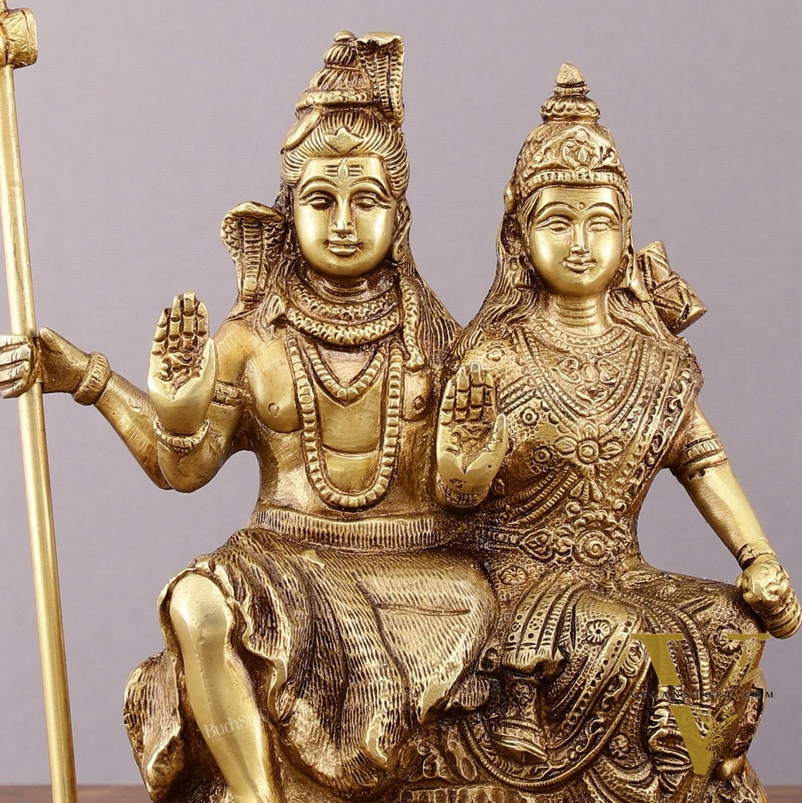 Brass Seated Shiv Parvati Idol – 9 inch matte finish