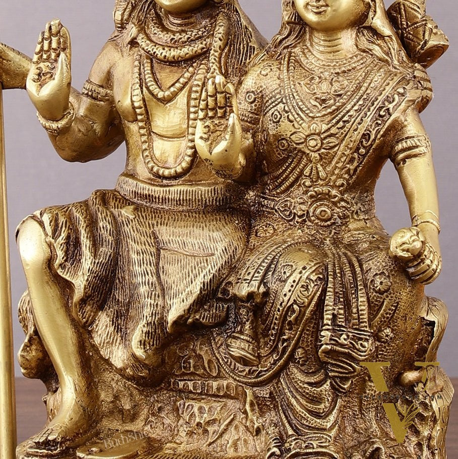 Brass Seated Shiv Parvati Idol – 9 inch matte finish