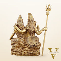 Brass Seated Shiv Parvati Idol – 9 inch matte finish