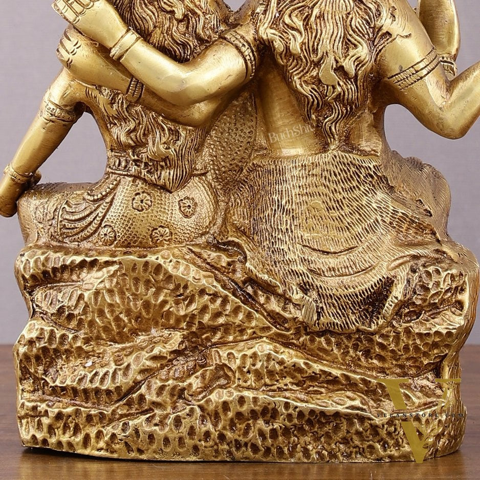 Brass Seated Shiv Parvati Idol – 9 inch matte finish