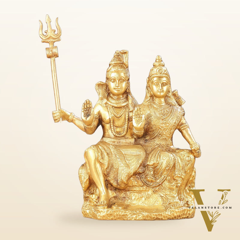 Brass Seated Shiv Parvati Idol 9"
