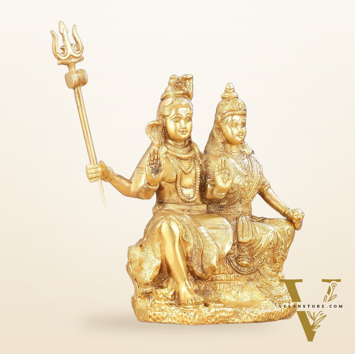 Brass Seated Shiv Parvati Idol 9"