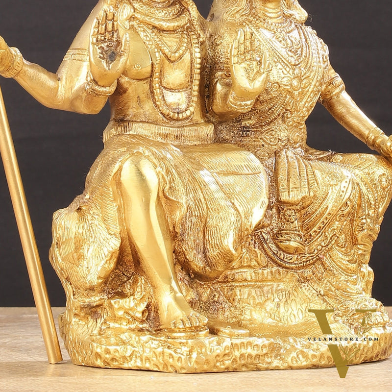 Brass Seated Shiv Parvati Idol 9"