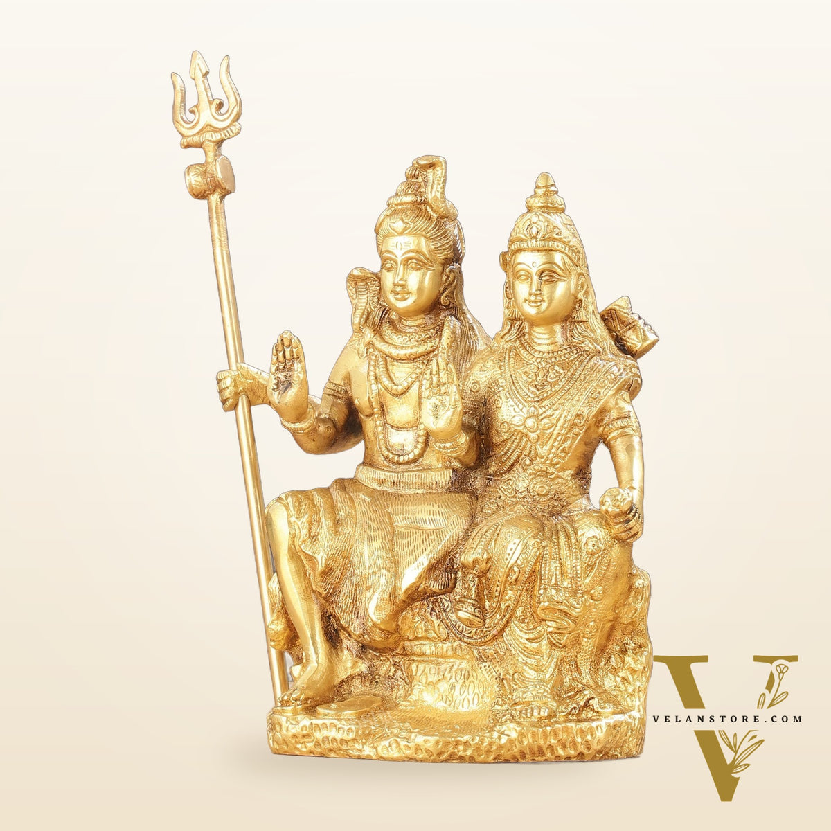 Brass Seated Shiv Parvati Idol 9"