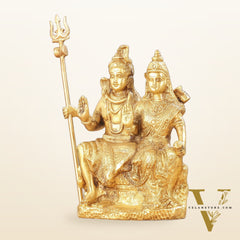 Brass Seated Shiv Parvati Idol 9"