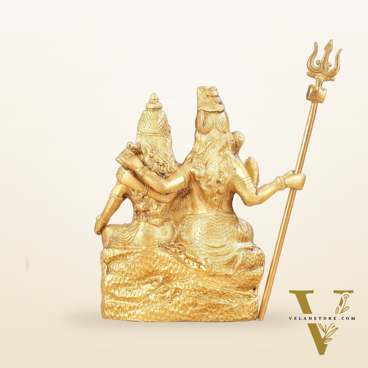 Brass Seated Shiv Parvati Idol 9"