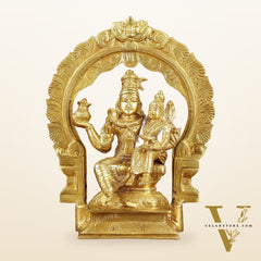 Brass Seated Shiva Parvati Idol with Frame | 10 inch