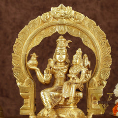 Brass Seated Shiva Parvati Idol with Frame | 10 inch