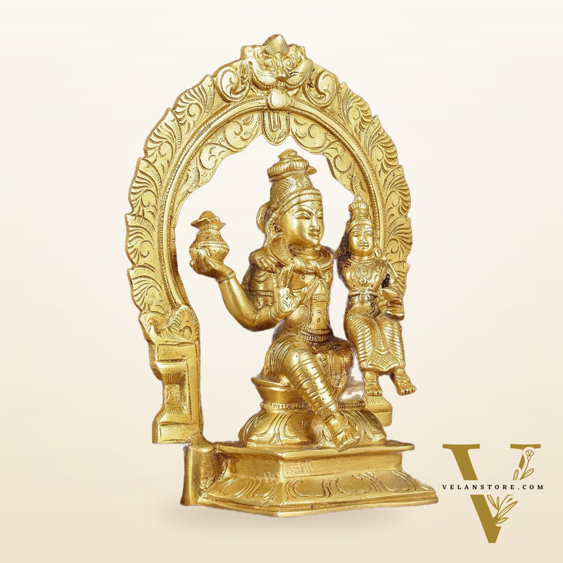 Brass Seated Shiva Parvati Idol with Frame | 10 inch