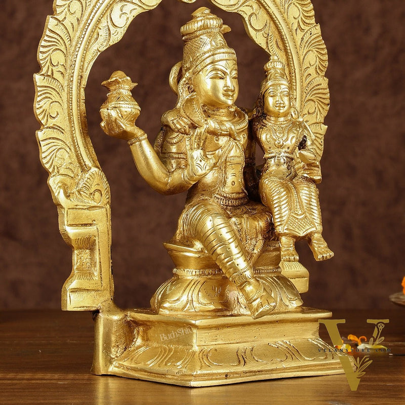 Brass Seated Shiva Parvati Idol with Frame | 10 inch