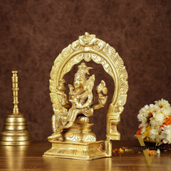 Brass Seated Shiva Parvati Idol with Frame | 10 inch