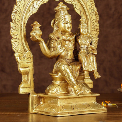 Brass Seated Shiva Parvati Idol with Frame | 10 inch