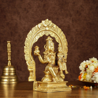 Brass Seated Shiva Parvati Idol with Frame | 10 inch