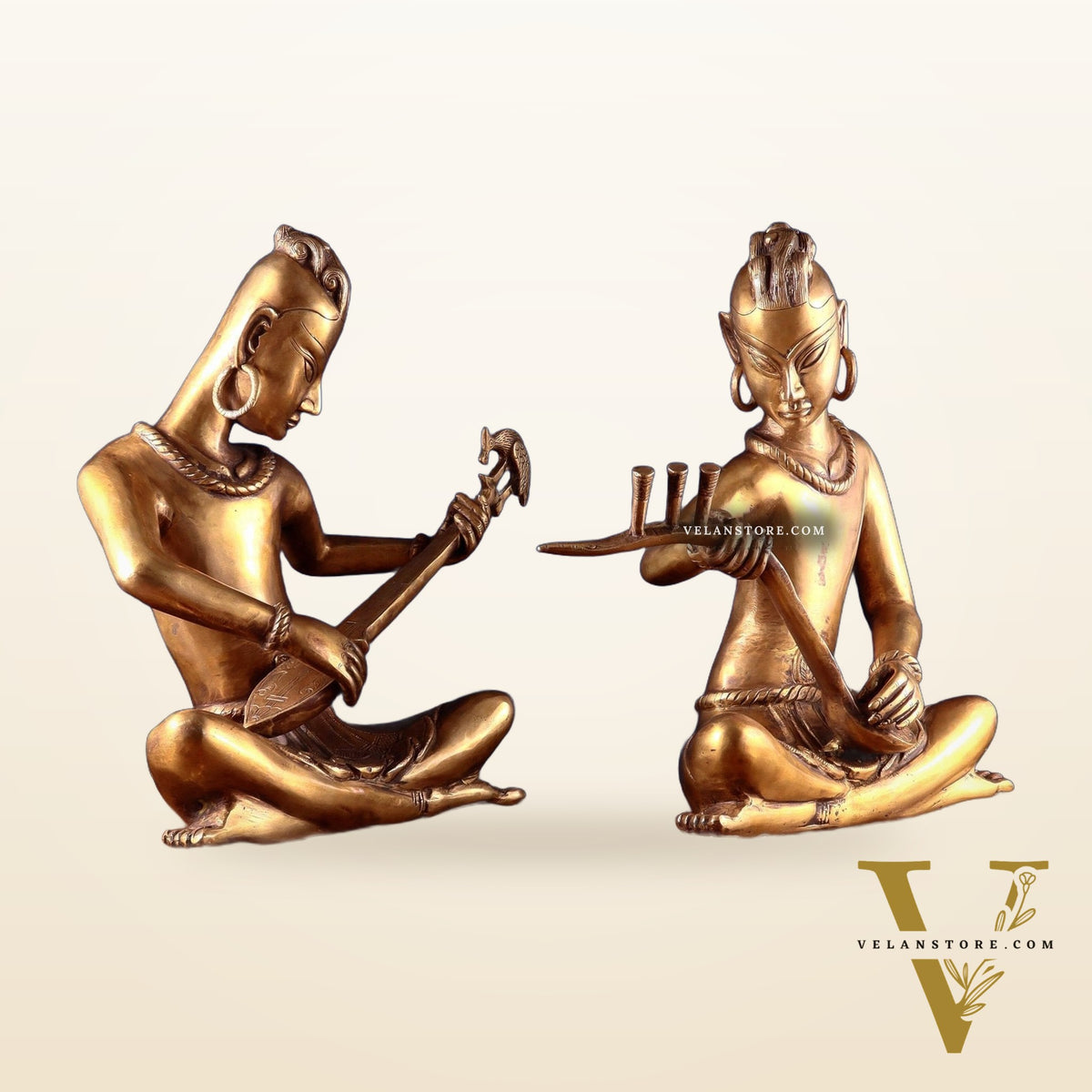 Brass Set of 2 Tansen Musicians – 18 Inch