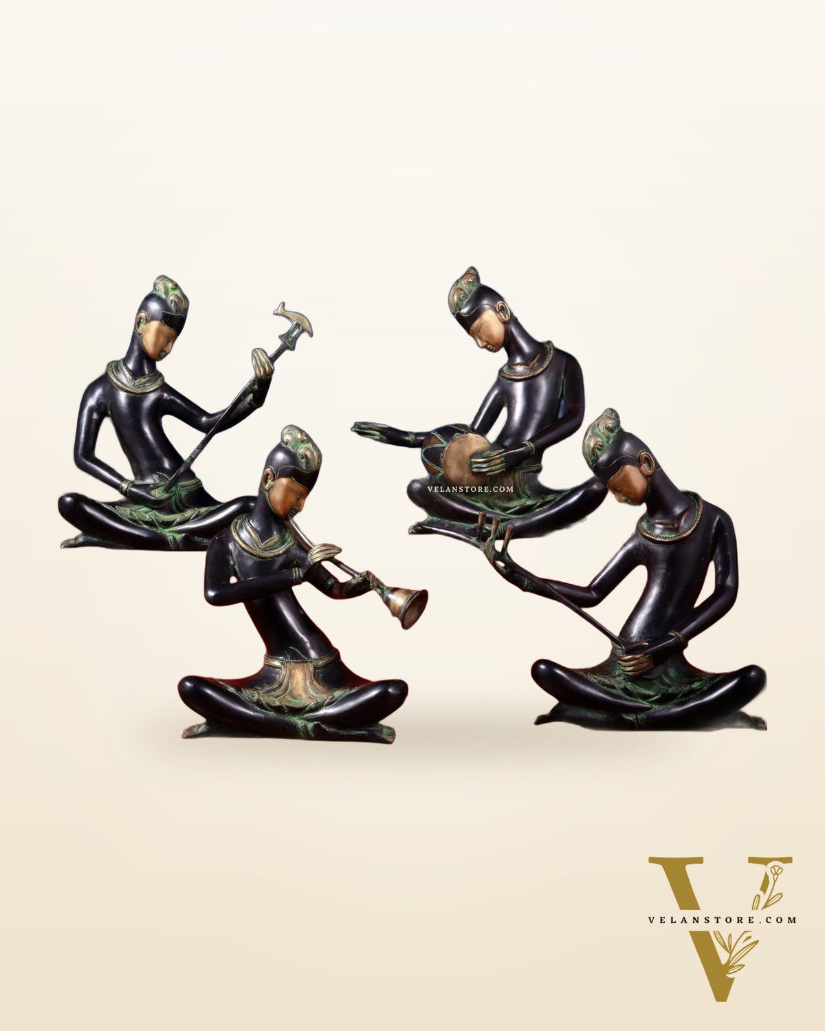 Brass Set of 4 Tansen Musicians – 13"