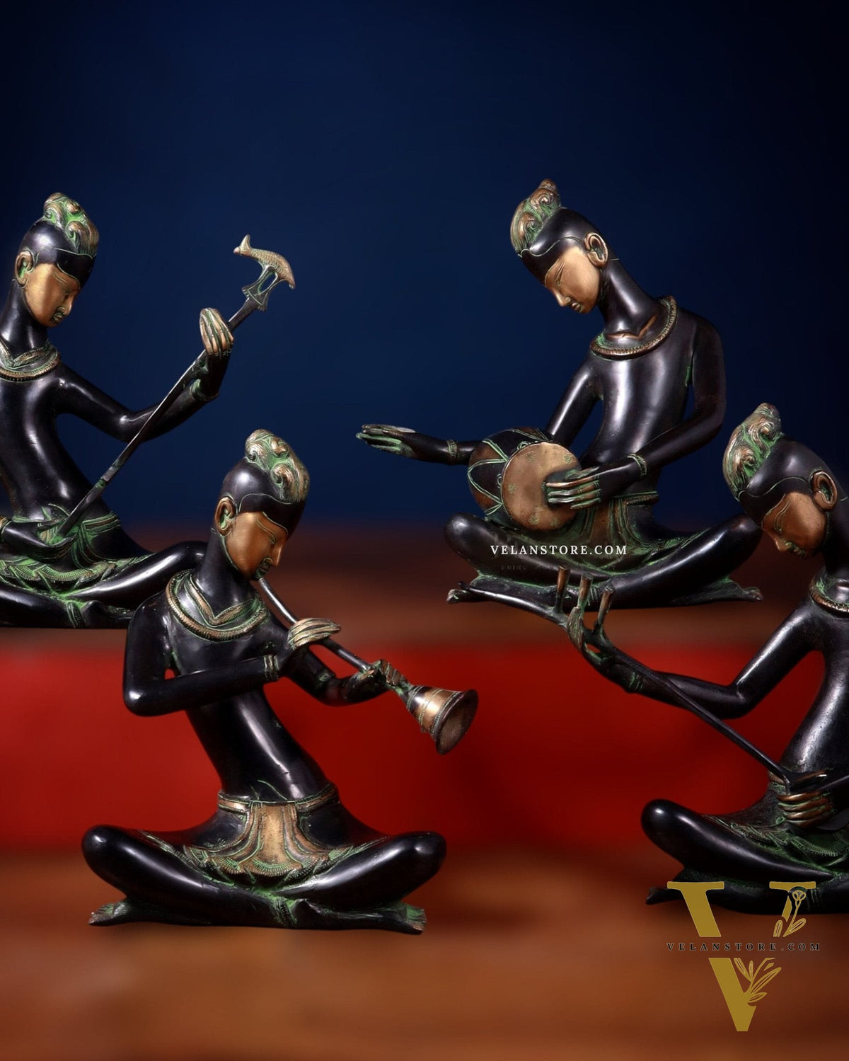 Brass Set of 4 Tansen Musicians – 13"