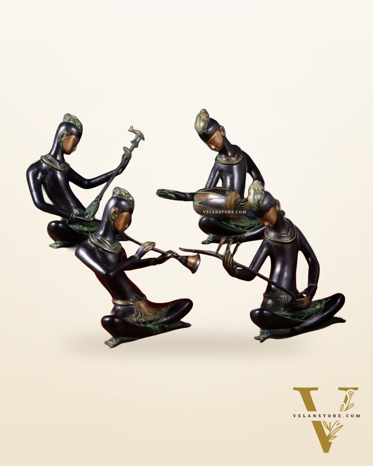 Brass Set of 4 Tansen Musicians – 13"