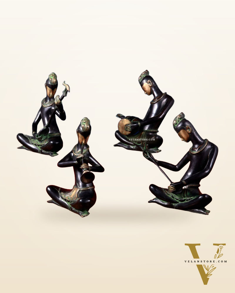 Brass Set of 4 Tansen Musicians – 13"