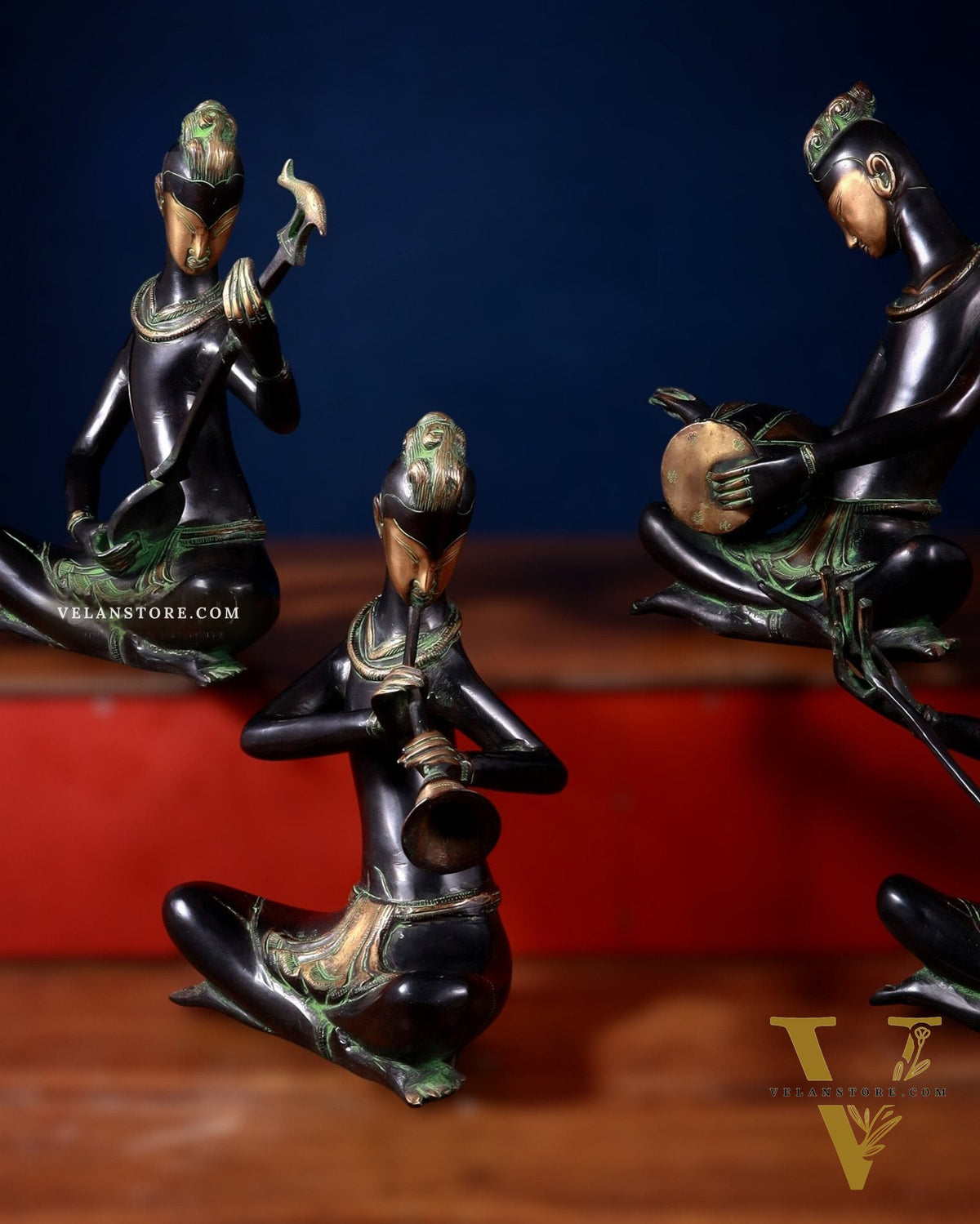 Brass Set of 4 Tansen Musicians – 13"