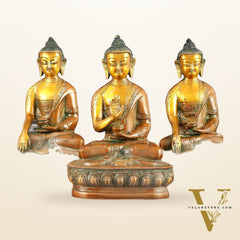 Brass Set of 5 Dhyani Buddha Statues - 8 inch