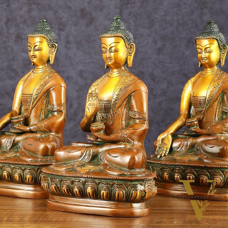 Brass Set of 5 Dhyani Buddha Statues - 8 inch