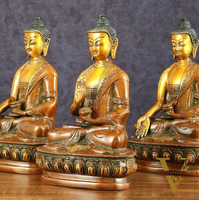 Brass Set of 5 Dhyani Buddha Statues - 8 inch